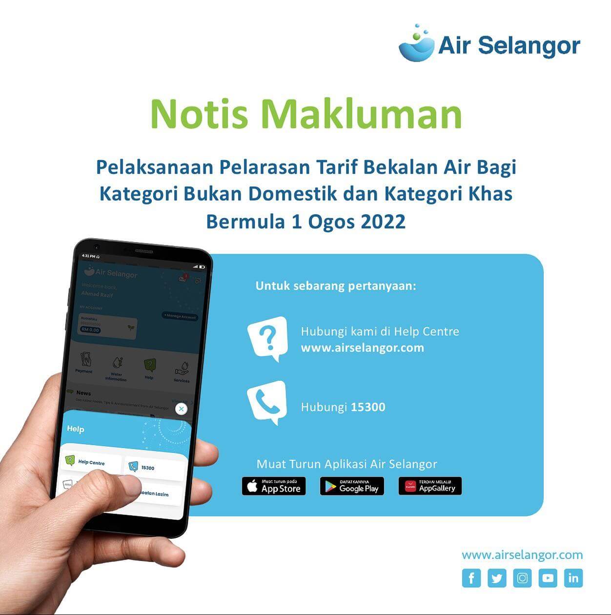 Notis Makluman 28 July 2022 Hydro Hub Air Selangor